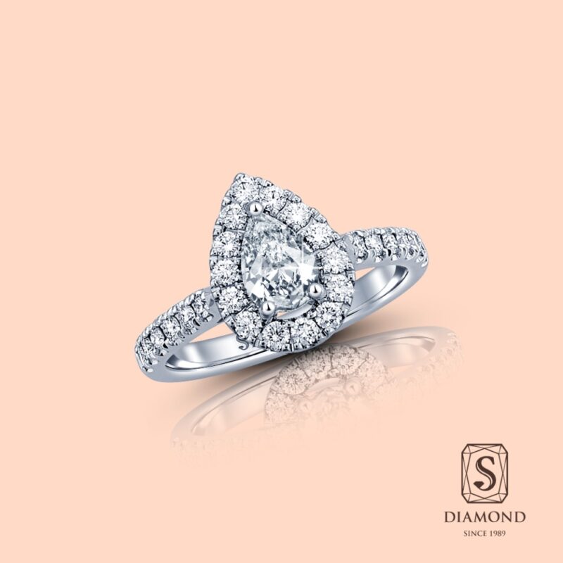 Pear Shape Diamond Engagement Rings | Pear Cut Diamond Classic Halo Rings