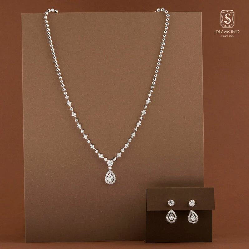 The Foret Enchanted Bridal Set | เครื่องเพชรเจ้าสาว เครื่องประดับเพชรแท้ GIA ดีไซน์ลายใบไม้ฟอร์เร่ห้อยจี้หยดน้ำล้อมพรีเมียม ราคาประหยัด