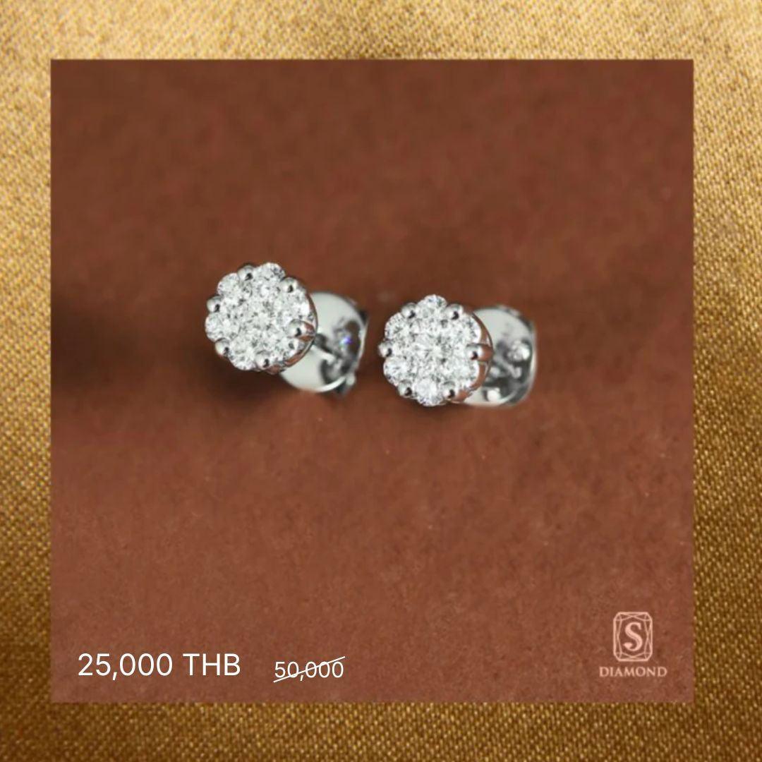 Earring Promotion 12 natural diamond earrings, ต่างหูเพชรแท้ S.Diamond Bangkok