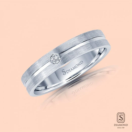 แหวนชาย Double Satin Striped Single Diamond