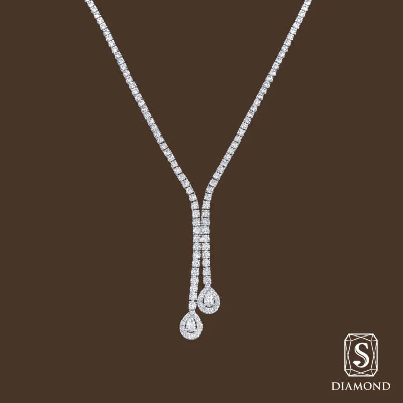 The Celestial Droplet Diamond Necklaces | สร้อยคอเจ้าสาว สร้อยคอเพชรแท้ รุ่นสายคู่ เพชรหยดน้ำ