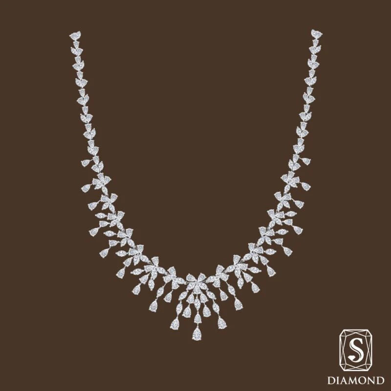 The Majestic Lily-Blossom Diamond Necklace | สร้อยคอเจ้าสาว สร้อยคอเพชรแท้ GIA ดีไซน์มิกซ์เชปลายดอกลิลลี่พรีเมียมเรียงไล่ไซส์