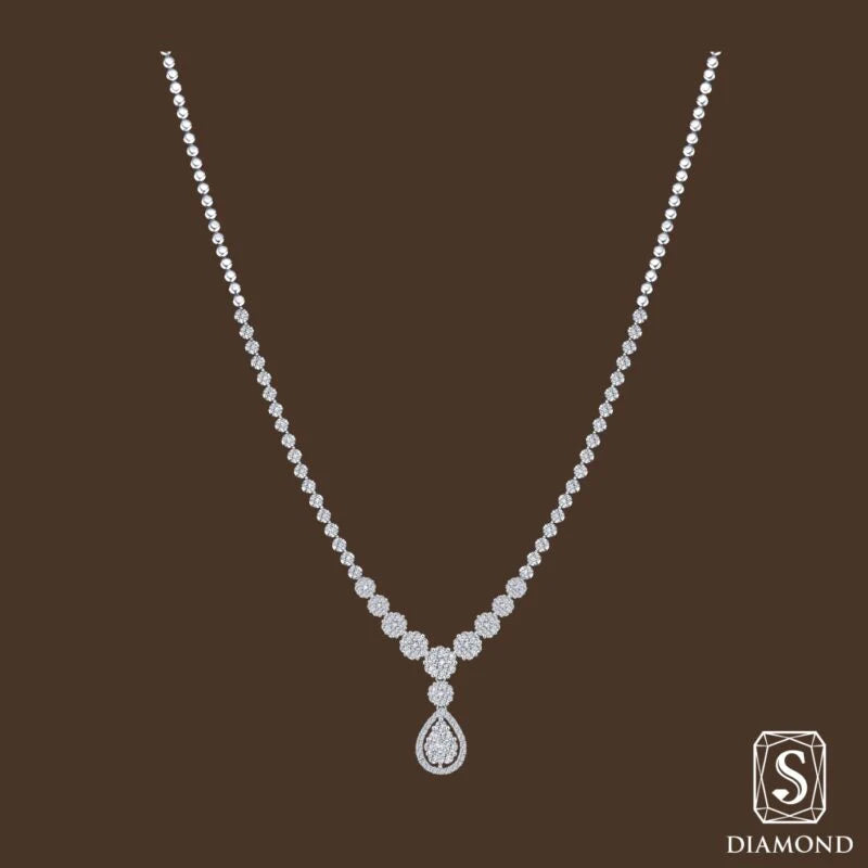 The Regal Pear-Aura Diamond Necklace | สร้อยคอเจ้าสาว สร้อยคอเพชรแท้ GIA ดีไซน์สายเพชรแถวไล่ไซส์ห้อยจี้หยดน้ำล้อม
