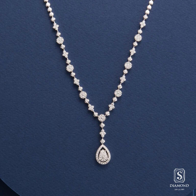 The Majestic Bloom-Drop Diamond Necklace | สร้อยคอเจ้าสาว สร้อยคอเพชรแท้ GIA ดีไซน์สายสลับพฤกษาพู่ดิ่งห้อยจี้หยดน้ำล้อม