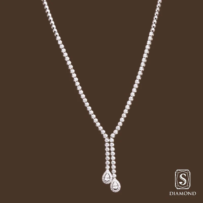 The Celestial Droplet Diamond Necklace | สร้อยคอเจ้าสาว สร้อยคอเพชรแท้ เทนนิส GIA ดีไซน์ทรงตัววายชายพู่ดิ่งห้อยจี้หยดน้ำคู่