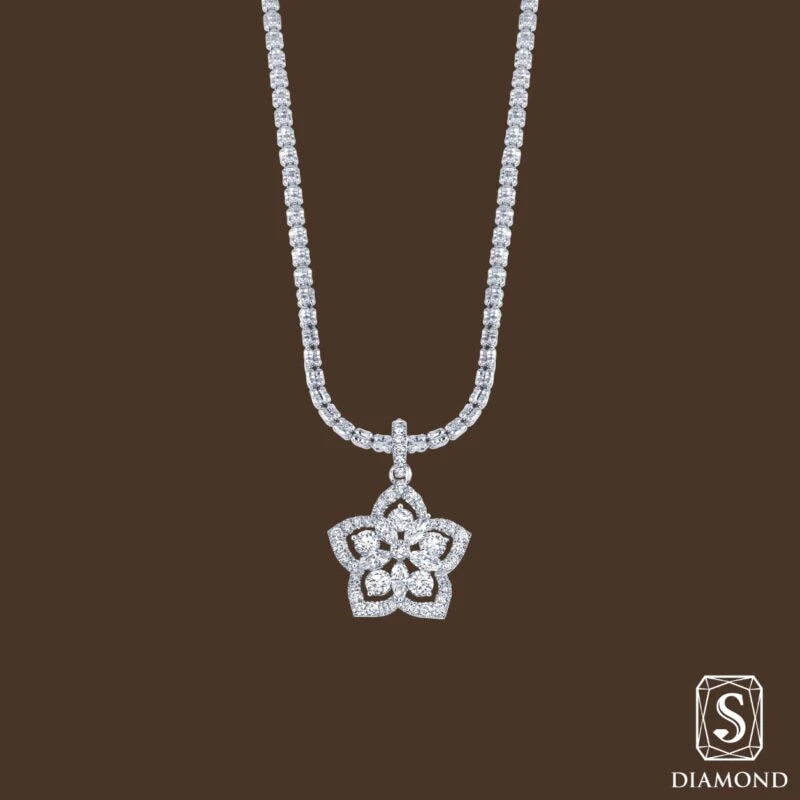 The Majestic Fortune Diamond Necklace | สร้อยคอ ทองขาวอิตาลี่ GIA ดีไซน์ดอกไม้แห่งความโชคดี