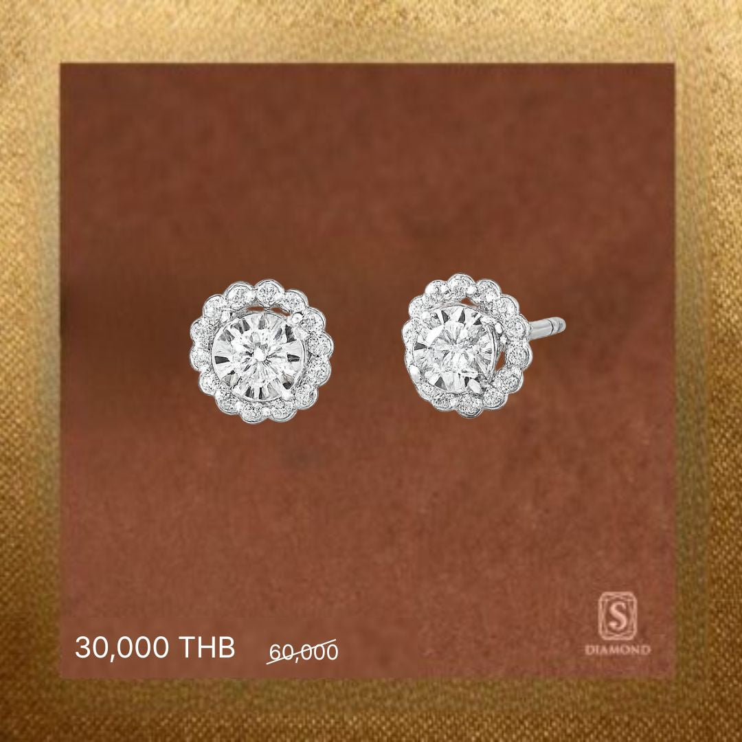 Earring Promotion 17 natural diamond earrings, ต่างหูเพชรแท้ S.Diamond Bangkok