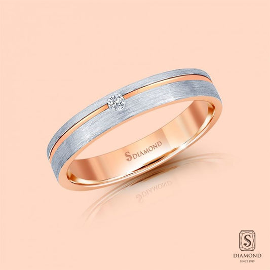 แหวนชาย Rose Gold White Satin Single Diamond