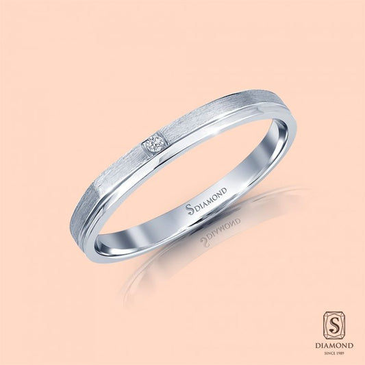 แหวนชาย Slim White Satin Single Diamond