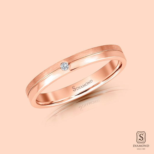 แหวนชาย Half Satin Rose Gold Single Diamond