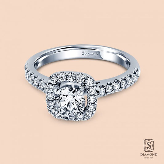 แหวนแต่งงาน Cushion Halo Full Pave