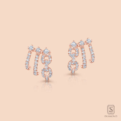 The Chain of Love Premium Triple-Row in Pink Gold Earrings | ต่างหูเพชรแท้ GIA คอลเลกชันพิเศษดีไซน์สายสัมพันธ์ต่อเนื่อง 3 เส้นหรูหรา
