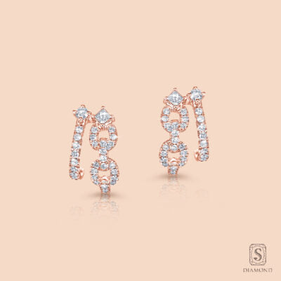 The Chain of Love Diamond Earrings in Pink | ต่างหูเพชรแท้ GIA คอลเลกชันพิเศษดีไซน์สายสัมพันธ์ต่อเนื่อง