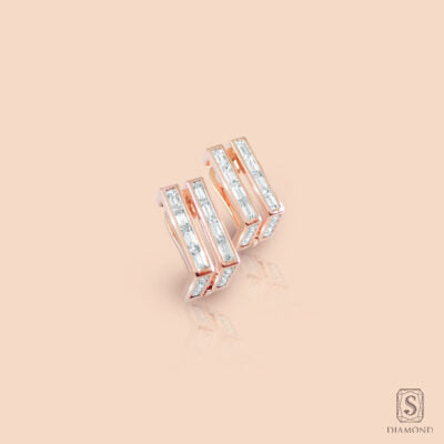 The Empress Double Baguette Studs | ต่างหูเพชรแท้ GIA ดีไซน์เพชรบาเก็ตแถวคู่ทรงเหลี่ยมทันสมัย