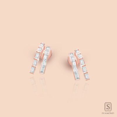 The Modernist Baguette Bar Studs | ต่างหูเพชรแท้ GIA ดีไซน์เพชรบาเก็ตทันสมัยใส่ติดหูไปทำงาน