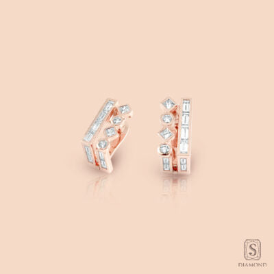 The Avant-Garde Parallel Studs | ต่างหูเพชรแท้ GIA ดีไซน์เพชรบาเก็ตสลับพริ้นเซสโมเดิร์นโฉบเฉี่ยว