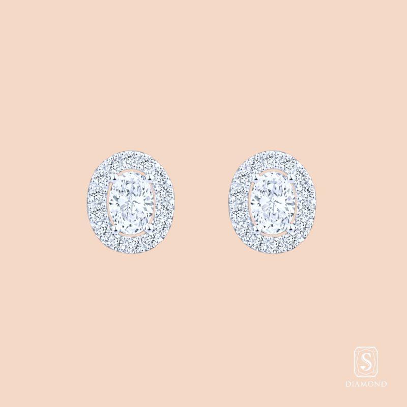 The Graceful Oval Halo Studs | ต่างหูเพชรแท้ GIA ดีไซน์เพชรทรงไข่ล้อมเพชรโค้งมนนุ่มนวลใส่สบาย