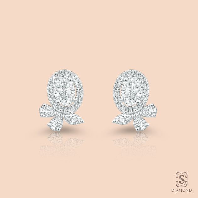 Stud EaThe Executive Oval-Pear Artisan | ต่างหูเพชรรูปไข่ดีไซน์เก๋ประดับเพชรหยดน้ำสำหรับ Working Womenrring