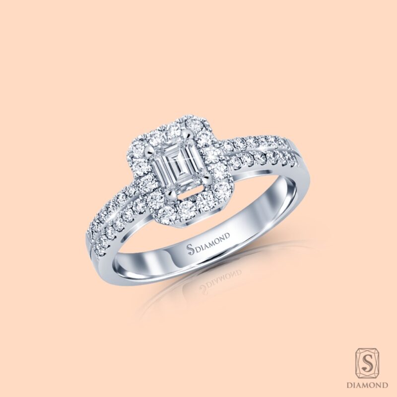 Emerald Cut Diamond Engagement Rings | Emerald Shape Diamond Premium Halo Rings