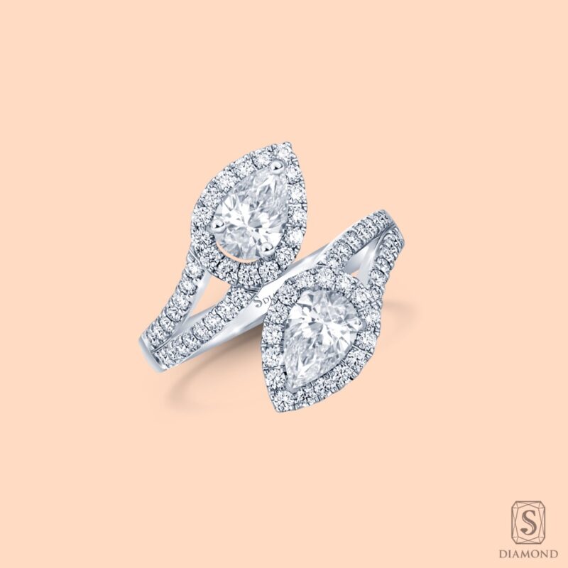 Pear Shape Diamond Rings | Pear Cut Diamond Twist Halo Rings