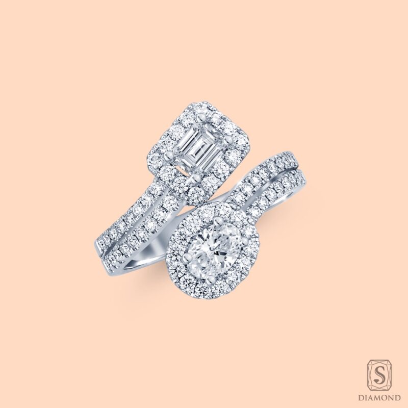 Oval & Emerald Shape Diamond Rings | Oval & Emerald Cut Diamond Twist Halo Rings