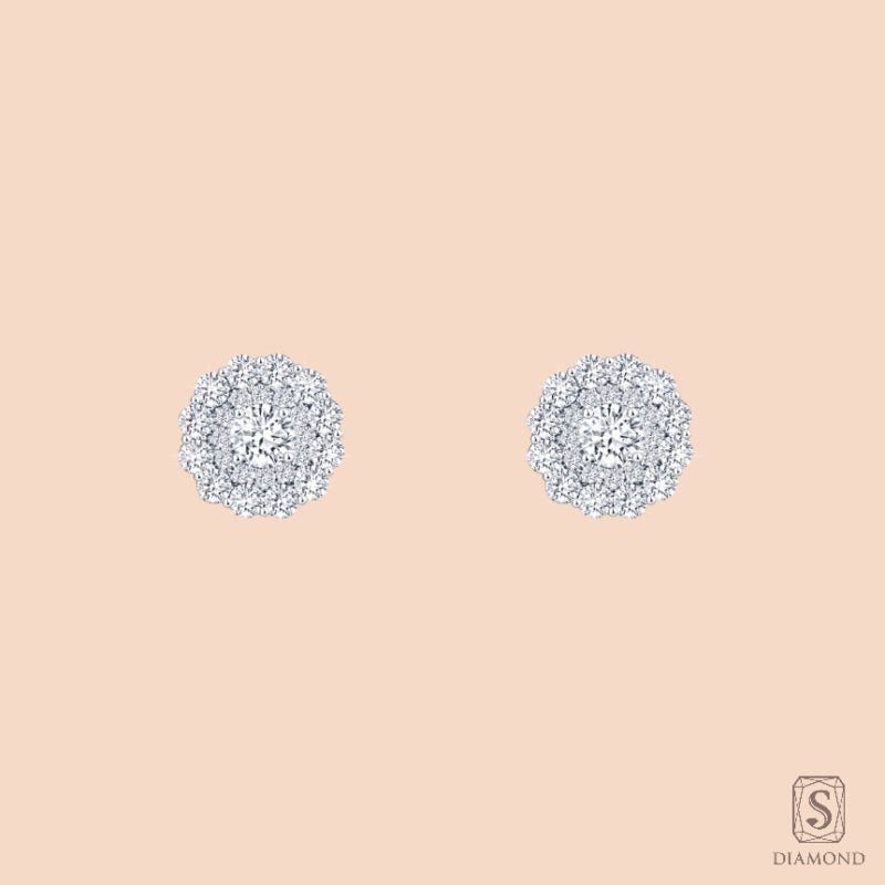 The Petite Double Halo Studs | ต่างหูเพชรแท้ GIA ดีไซน์ล้อม 2 ชั้นรุ่นเล็กน่ารักใส่ทำงานและออกงาน