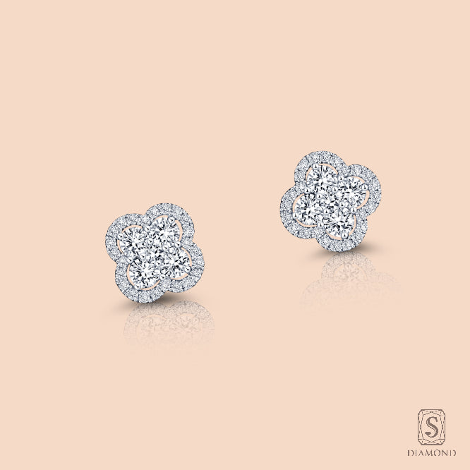 The Blossom Monogram Halo | ต่างหูเพชรคัตกระจุกดีไซน์ทรงหลุยส์วิตตองโค้งมนนุ่มนวล