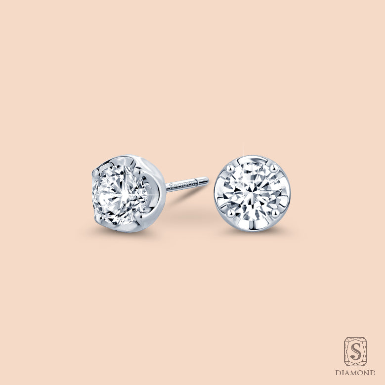 The Classic Round Stud Earrings | ต่างหูเพชรแท้ GIA เม็ดเดี่ยวดีไซน์เรียบหรูคลาสสิกใส่ประจำวัน