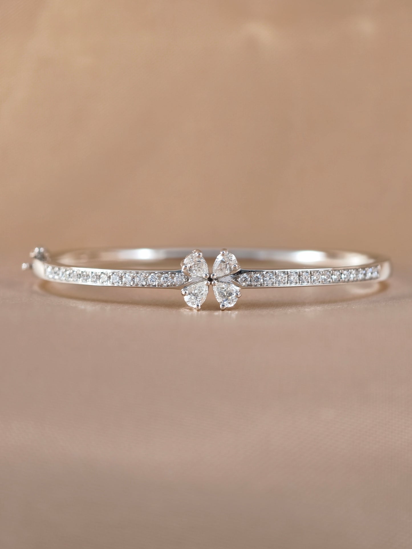 Bellafleur Pear Cut Diamond Flower Bangle in 18K White Gold by S.Diamond Bangkok Thailand