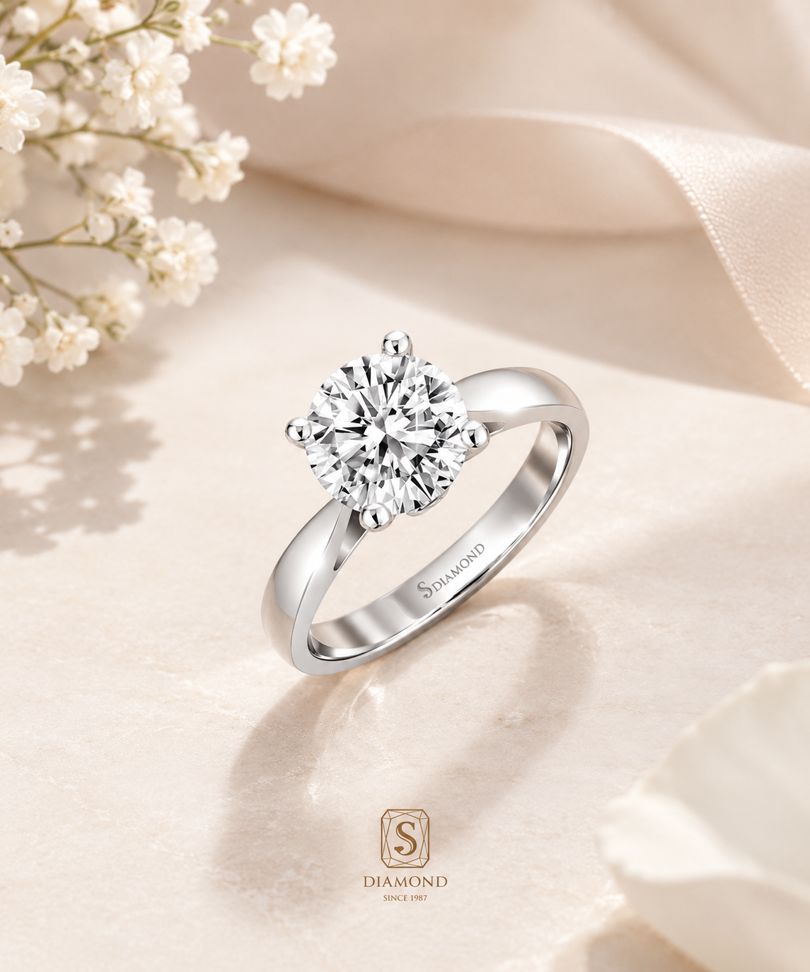 Round cut natural diamond engagement rings in Bangkok by S.Diamond
