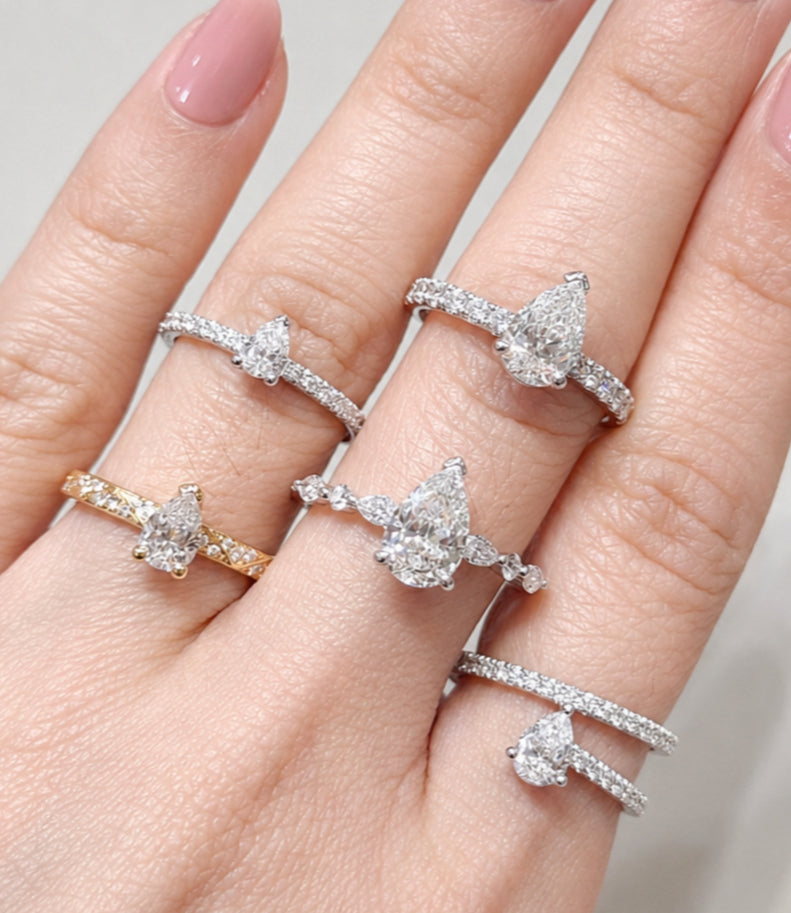 Pear Cut Natural Diamond Engagement Rings