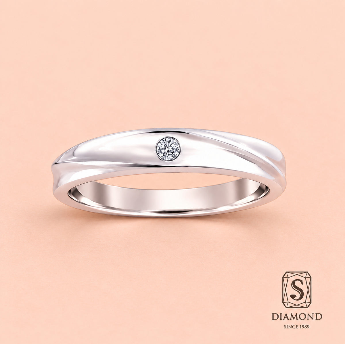 Round Gloss Curve 1 Diamond women's wedding ring in 18K white gold by S.Diamond Bangkok