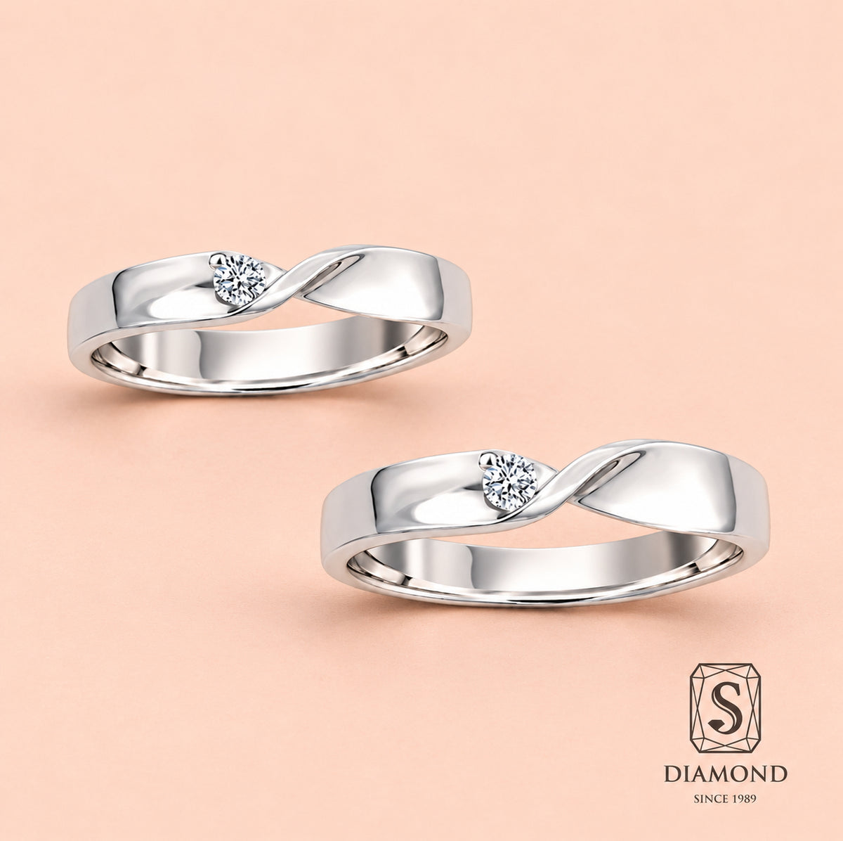 Natural diamond twist wedding band in 18K white gold by S.Diamond Bangkok Thailand