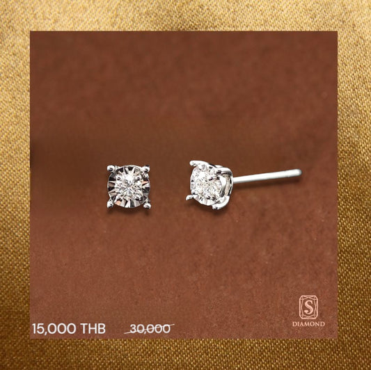 The Celestia Signature Diamond Stud Earrings handcrafted in 18K White Gold with GIA Certified Natural Diamonds by S.Diamond Bangkok Thailand