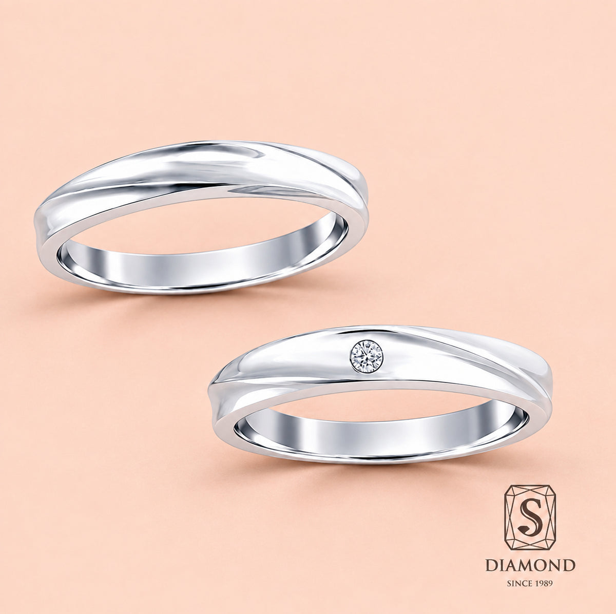 Natural diamond curved white gold women's wedding band by S.Diamond Bangkok Thailand