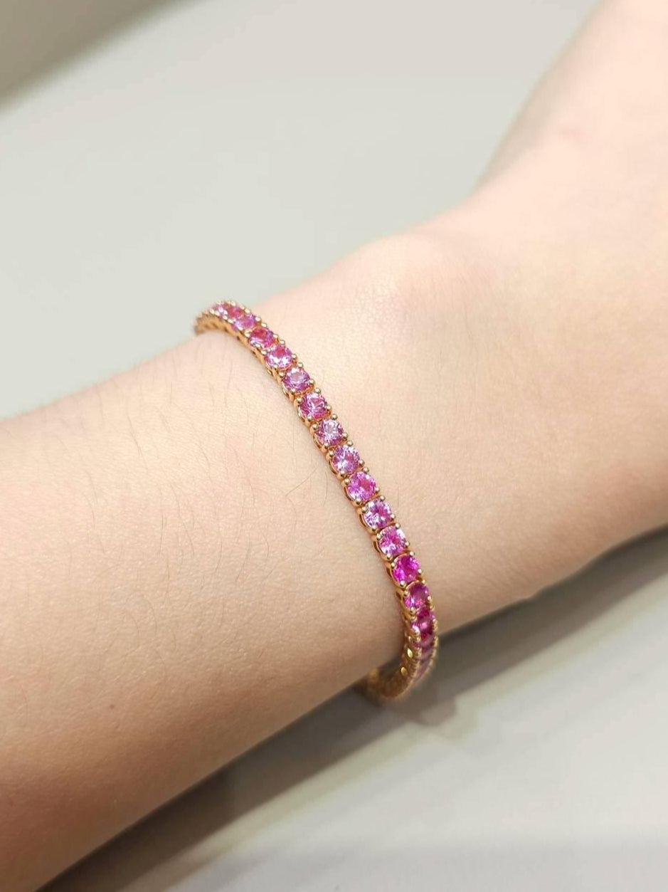 Pink Sapphire Ombré Tennis Bracelet with gradient pink sapphires by S.Diamond