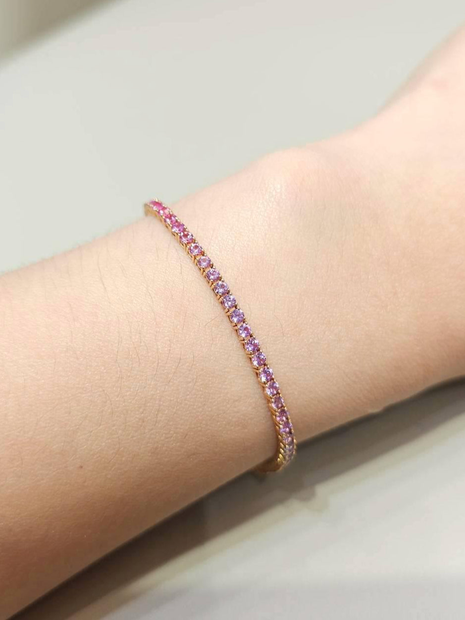 Pink to Blue Sapphire Ombré Tennis Bracelet with pink purple and blue sapphires by S.Diamond