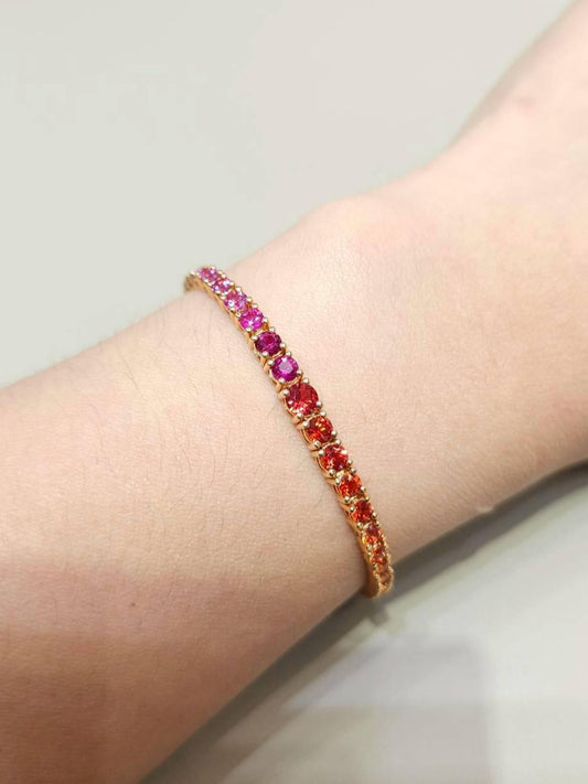 Gradation Rainbow Sapphire Tennis Bracelet with pink red orange and multicolor sapphires by S.Diamond