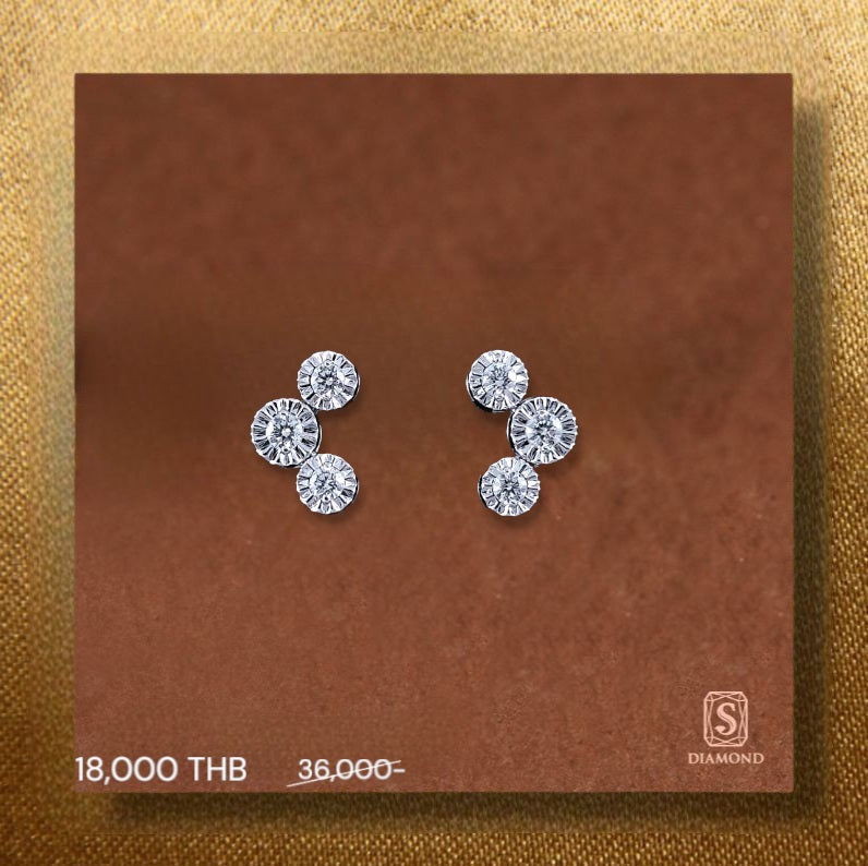 The Trinity Bloom Diamond Cluster Earrings handcrafted in 18K White Gold with GIA Certified Natural Diamonds by S.Diamond Bangkok Thailand
