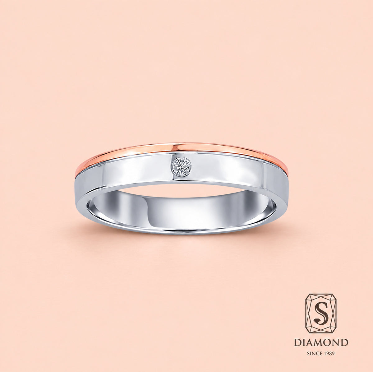 two tone and 1 diamond wedding Ring