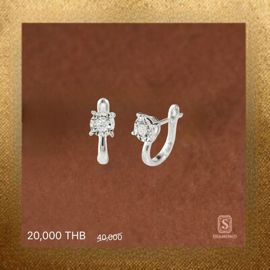 The Aveline Petite Crown Huggie Diamond Earrings in 18K White Gold with Natural Diamonds by S.Diamond Bangkok Thailand