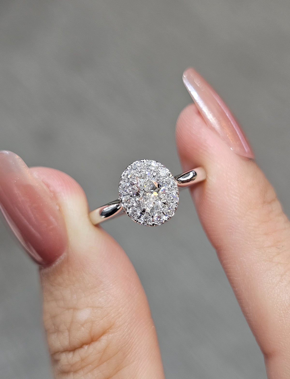 oval halo natural diamond white gold Engagement ring 