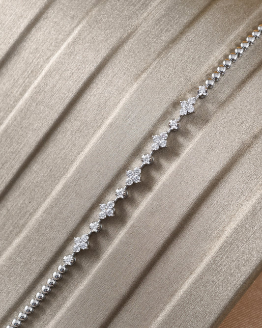 Round Cut natural diamond cluster station bracelet S.Diamond Bangkok