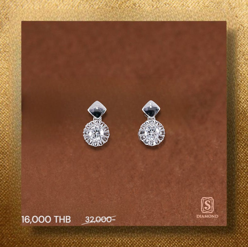 The Imperial Halo Drop Diamond Earrings handcrafted in 18K White Gold with GIA Certified Natural Diamonds by S.Diamond Bangkok Thailand