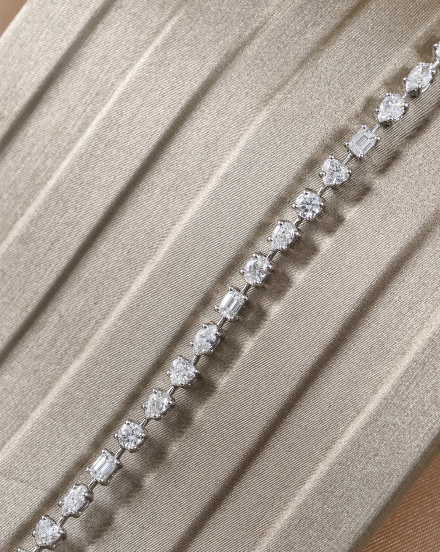 Fancy shape natural diamond tennis bracelet with Round Pear Emerald Oval and Heart Cut diamonds by S.Diamond Bangkok