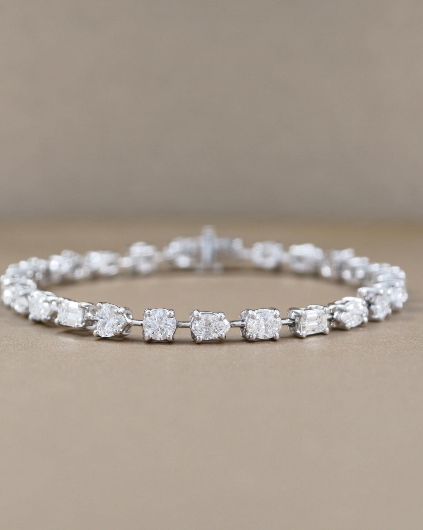 Full view fancy shape natural diamond tennis bracelet in white gold by S.Diamond Bangkok