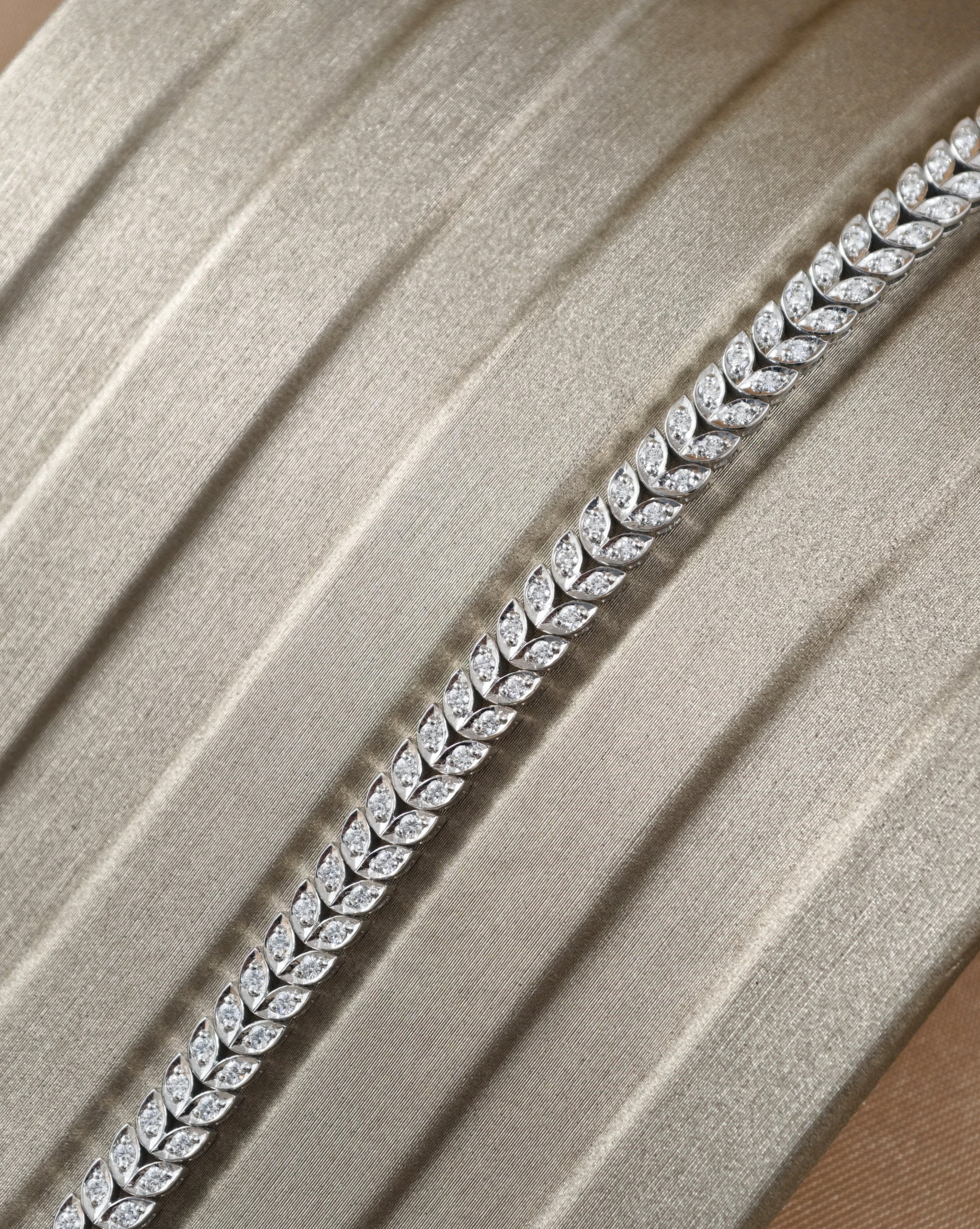 Marquise Cut natural diamond leaf tennis bracelet in white gold by S.Diamond Bangkok