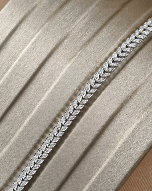 Marquise Cut natural diamond leaf tennis bracelet in white gold by S.Diamond Bangkok