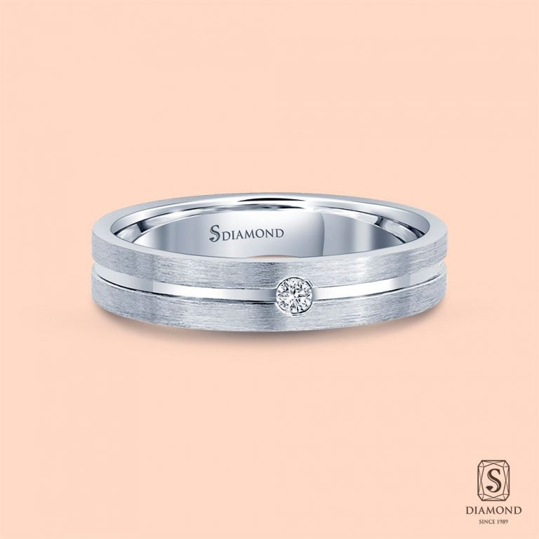 แหวนชาย Double Satin Striped Single Diamond