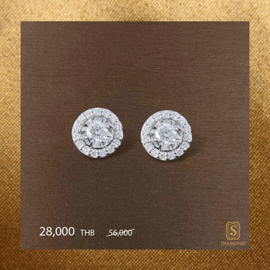 The Crown Radiance Double Halo Diamond Stud Earrings handcrafted in 18K White Gold with Natural Double Halo Diamonds and optional GIA Certified diamonds by S.Diamond Bangkok Thailand